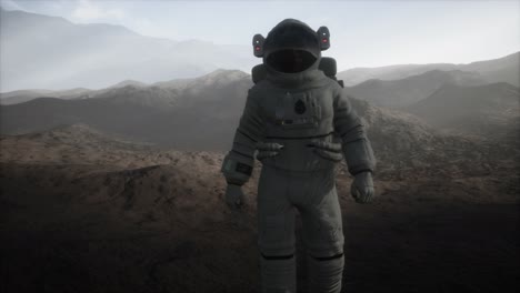 astronaut on another planet with dust and fog