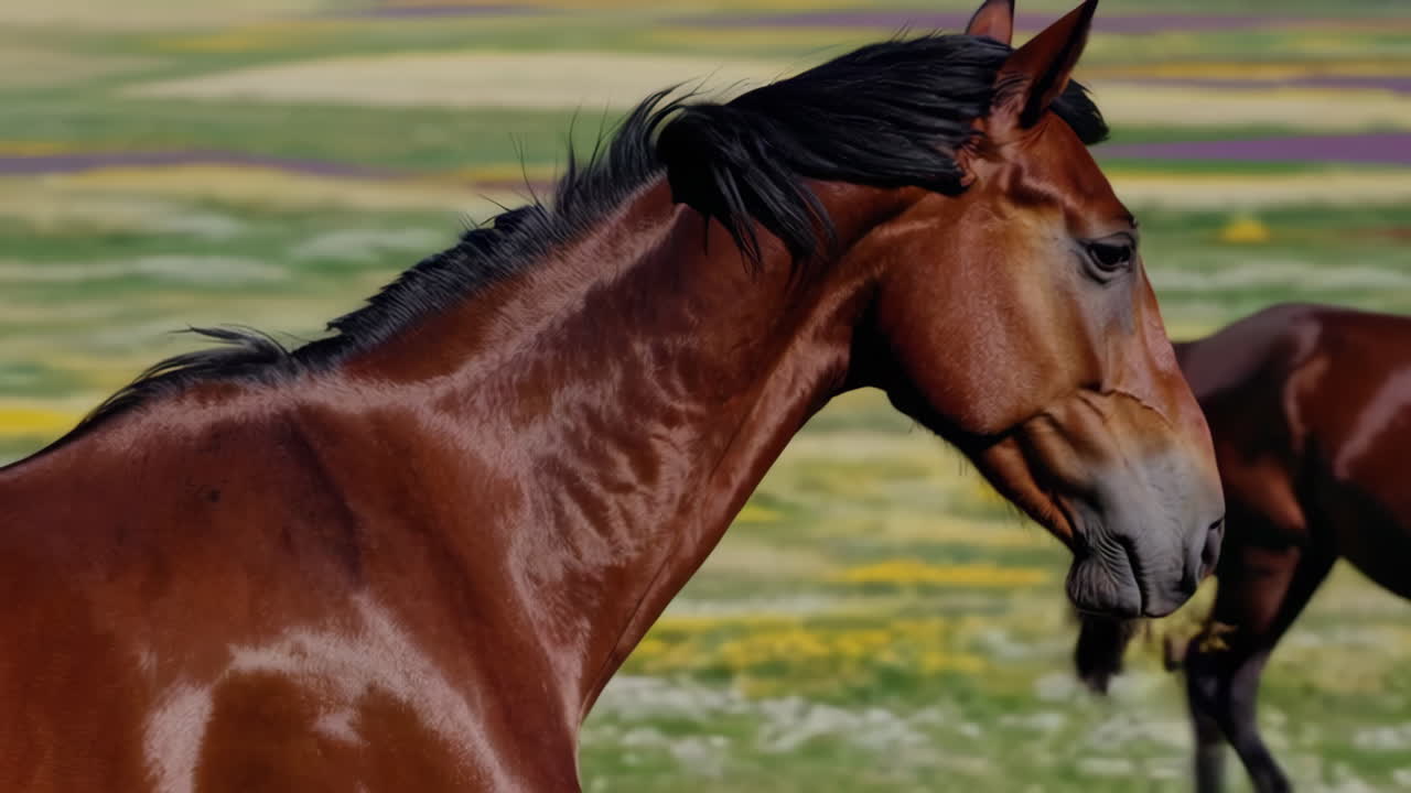 Horses Grazing in a Colorful Meadow