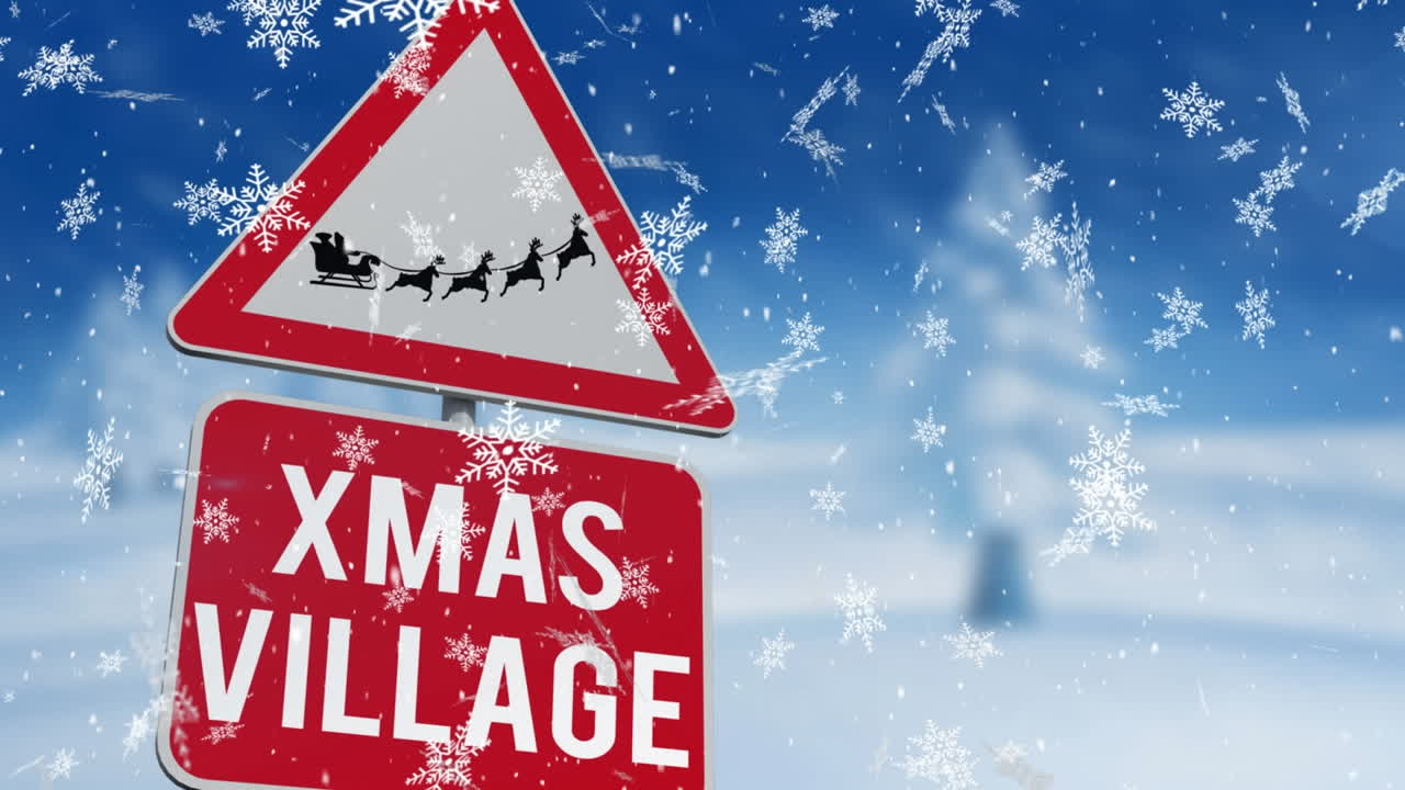 산타클로스와 사과 함께 눈이 떨어지는 애니메이션