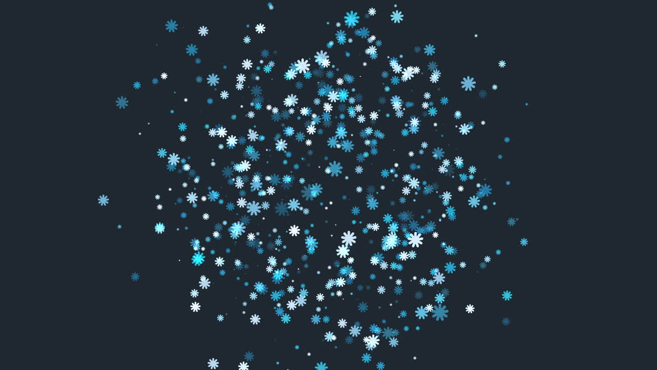 Moving colorful snowflakes and glitters with rainbow led light in night sky