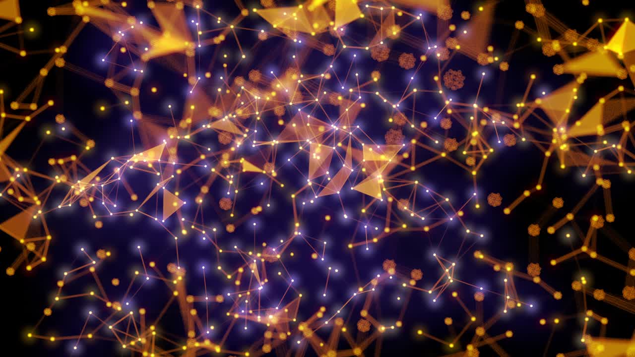 animación de bucle de cadena de bloques de líneas de plexo y partículas de puntos