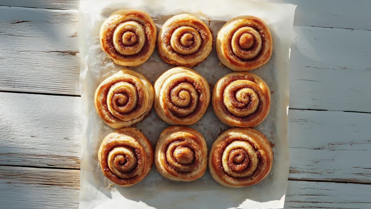 Freshly Baked Cinnamon Rolls on Rustic Wooden Table