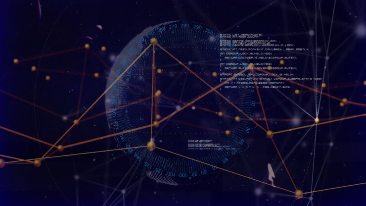 Animation of glowing nodes and lines visualizing digital network connections