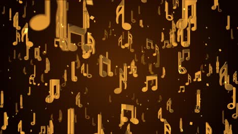 moving through musical note symbols with golden color seamless on black for event projection audio