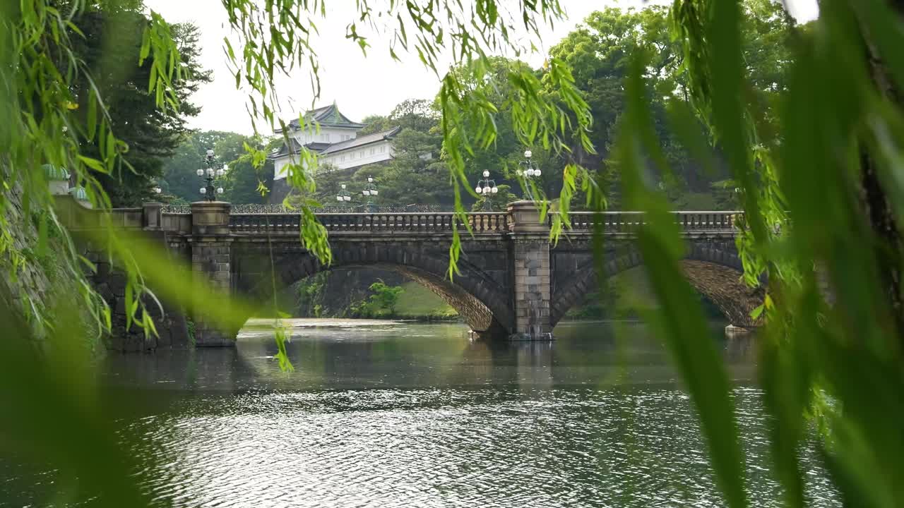 Stunning Tokyo Imperial Palace with moat on cloudy day