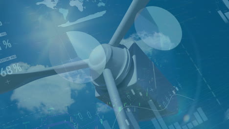 animación del procesamiento de datos financieros a través de la turbina eólica