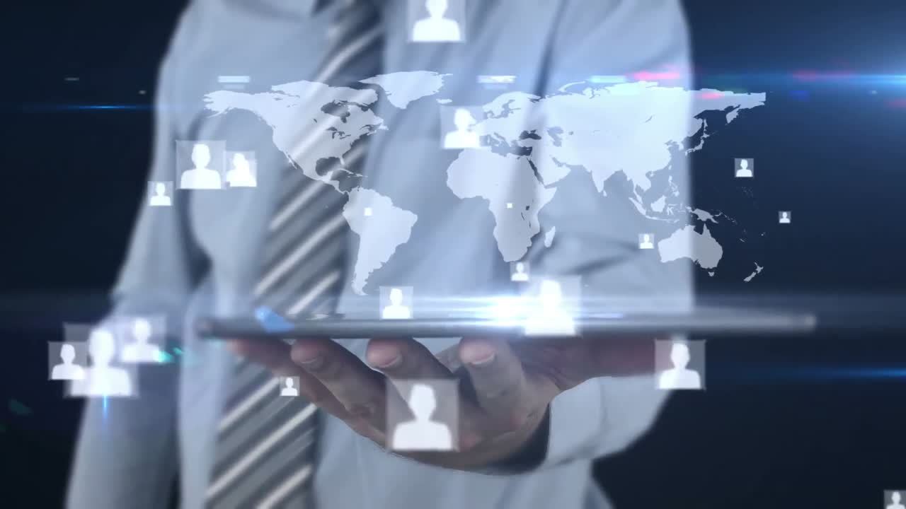 홀로그램 을 제시 하는 사업가