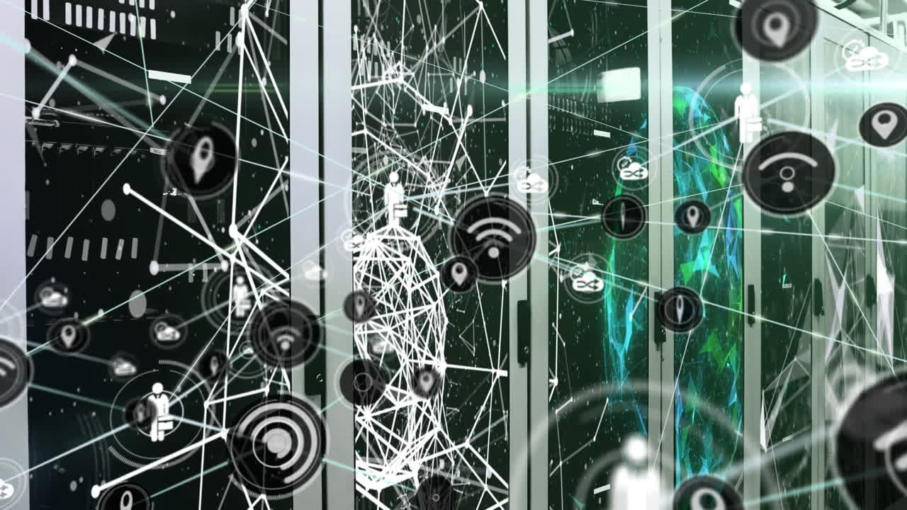 animación de la red de conexiones a través de la sala de servidores