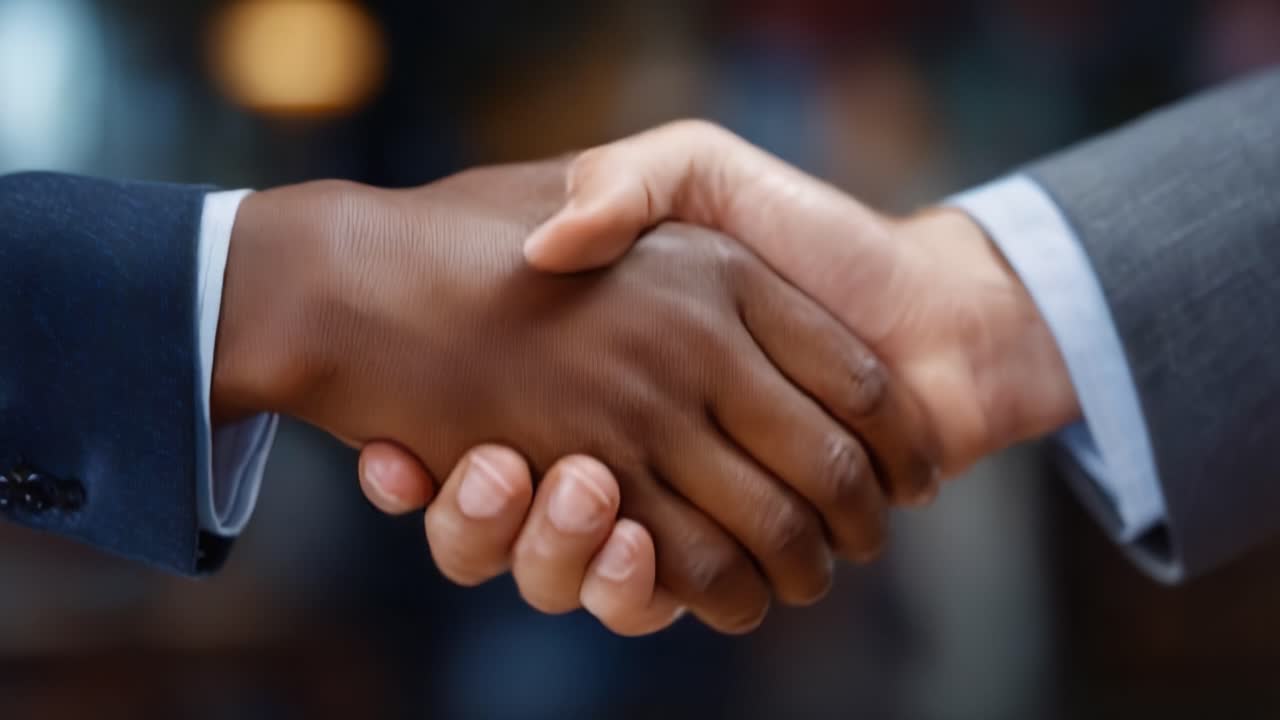 A Firm Handshake Signifying Trust and Agreement Between Two Individuals in a Professional Setting, Emphasizing Collaboration and Mutual Respect