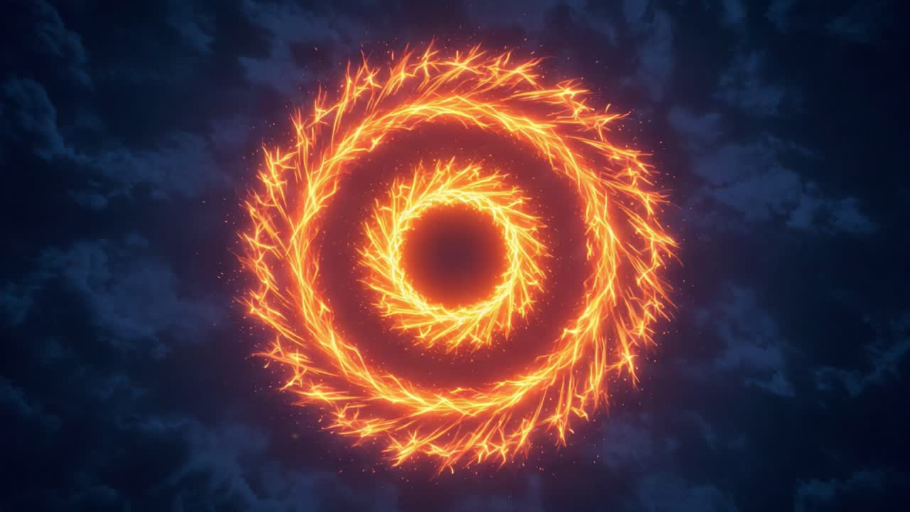 Dynamic Circular Energy Pattern: An Eye-Catching Transformation of the Fiery Spiral into a Complex Design Showcase, Combining Movement and Intensity in a Vivid Display