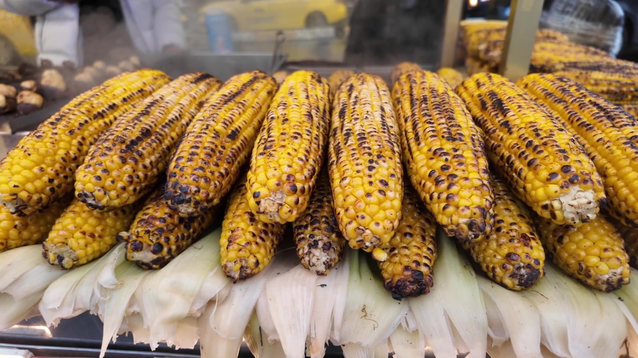 Freshly Grilled Corn on the Cob at a Street Food Stall