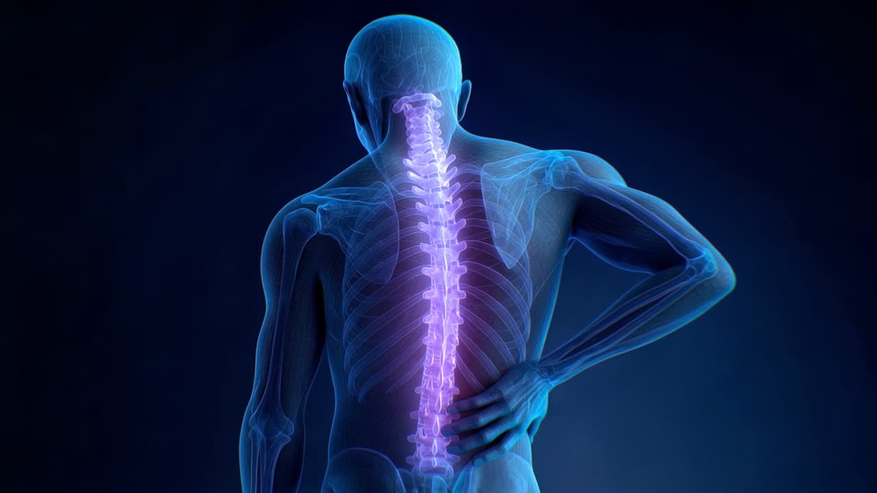 3D Human Anatomy with Glowing Spine and Back Pain