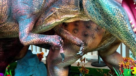 high-detail dinosaur sculpture close-up with rich textures and claws—perfect for science, kids content, or themed visuals