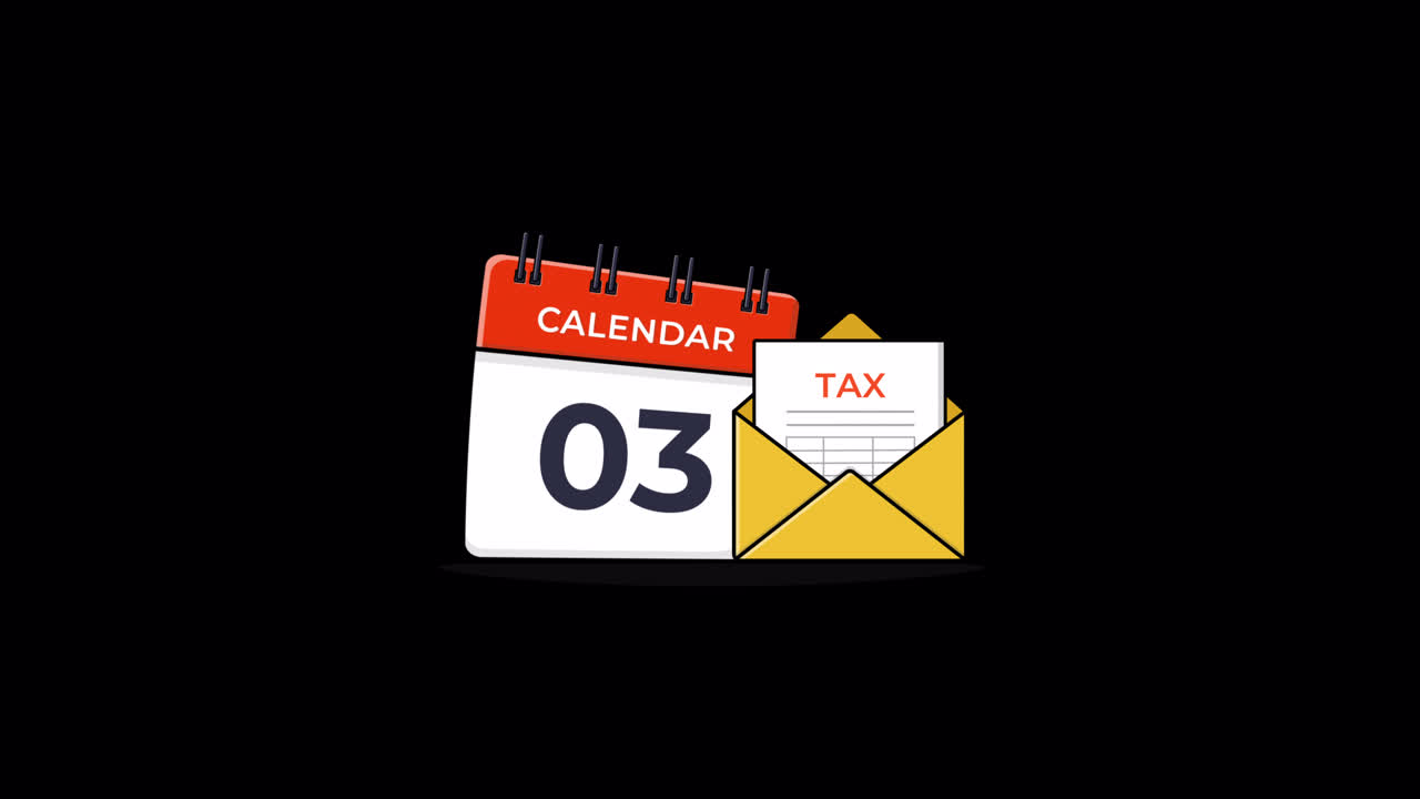 Animeret kalender med skattedokument i konvolut