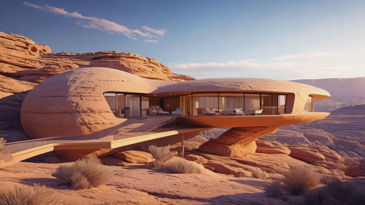 Stunning Modern Desert House Integrated into Rock Formation