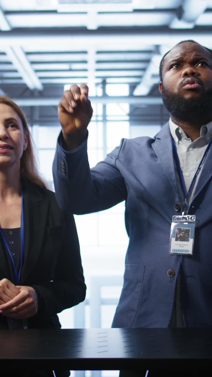 Business People Interacting with Virtual Screen in Modern Office