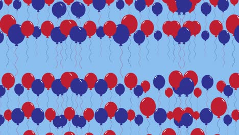 animation of blue and red baloons moving over blue background