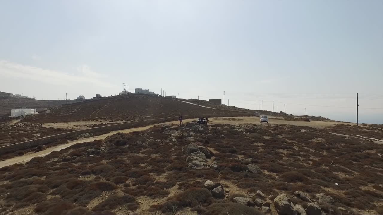 Vedute aeree tramite drone di Mykonos, Grecia.