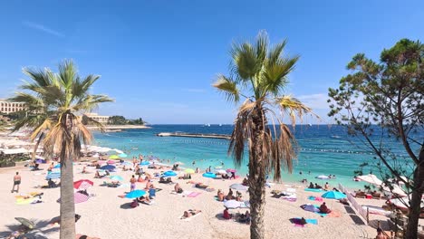 tourists sunbathing on a sunny beach in monte carlo