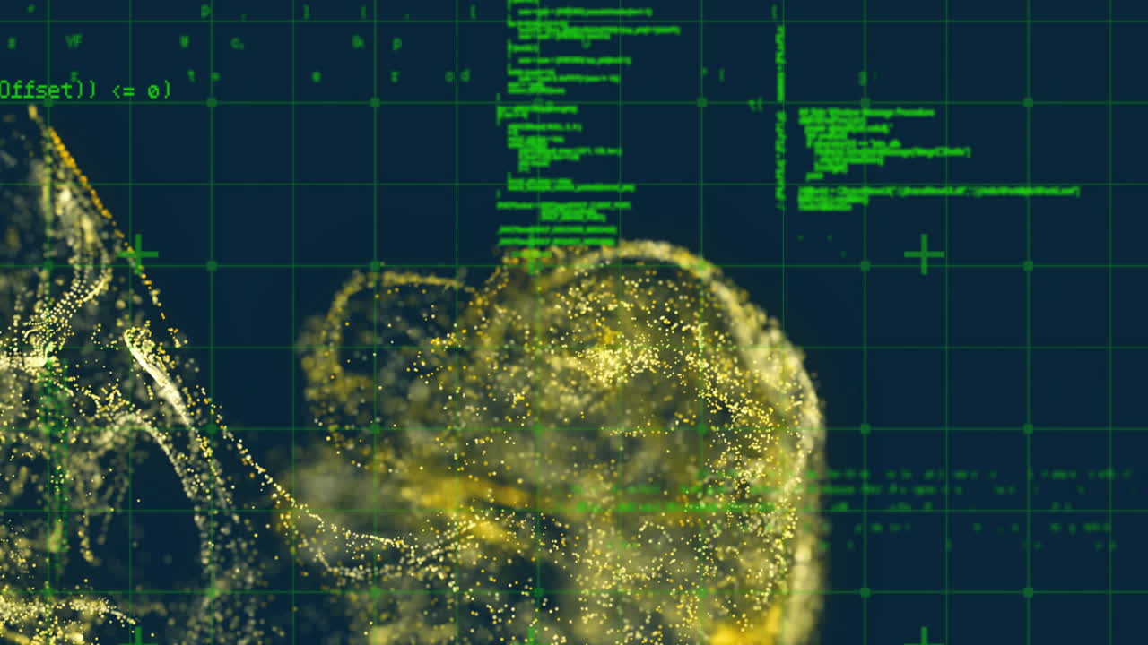 animación de formas con puntos de luz sobre el procesamiento de datos en fondo negro