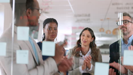 business people, applause and meeting success