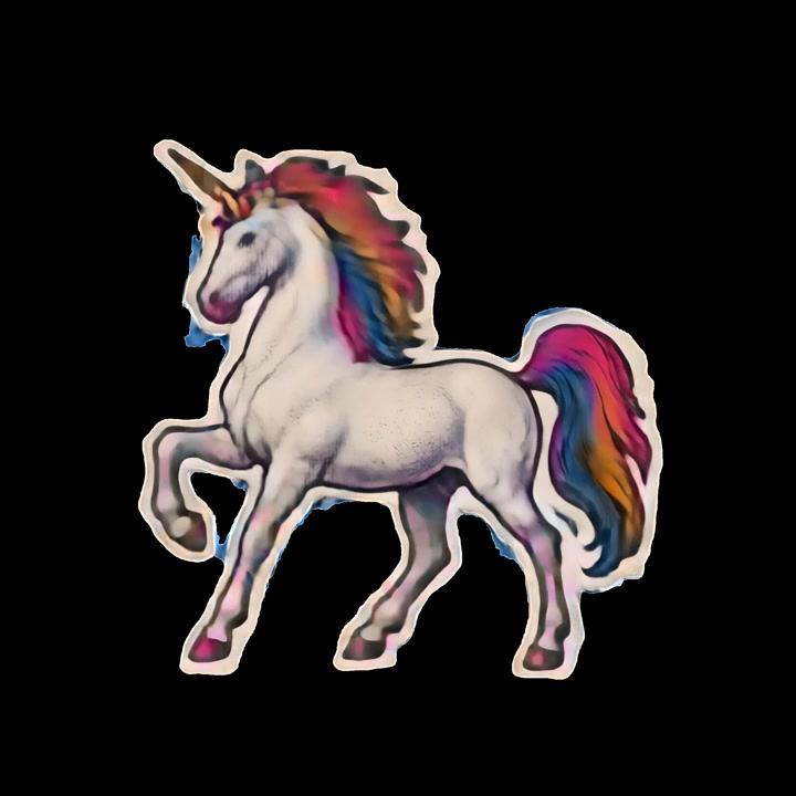 Unicorno animato con criniera e coda arcobaleno che corre