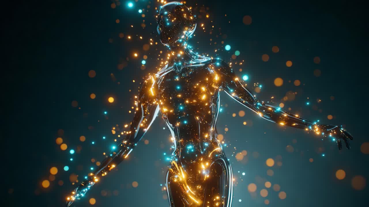 An Ethereal Model Made of Light: A Stunning Display of Energy and Glow in a Digital Sculpture Representing Human Form and Artistic Imagination