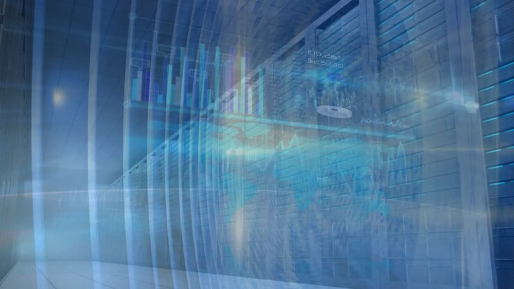 Animation of abstract blue digital waves forming futuristic technology concept