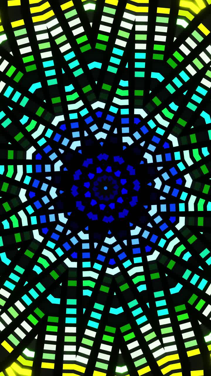 Colorful animation design with star in the center. Kaleidoscope VJ loop Vertical