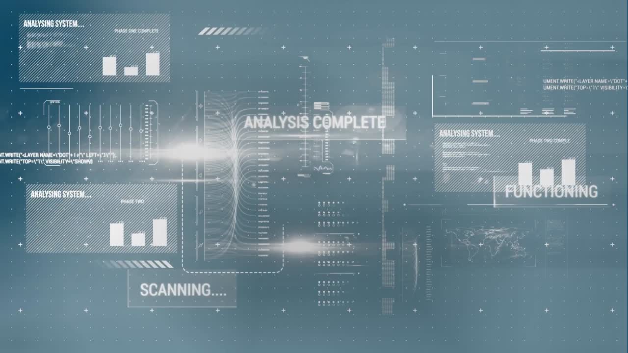 Animation of data processing over blurred background
