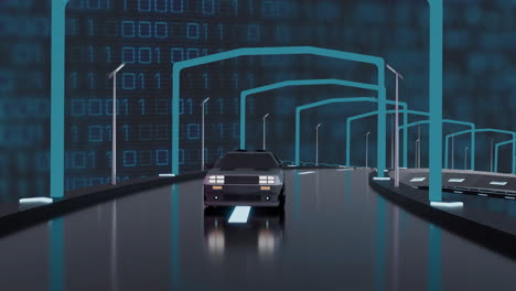 animación de la interfaz digital con codificación binaria sobre la conducción del coche