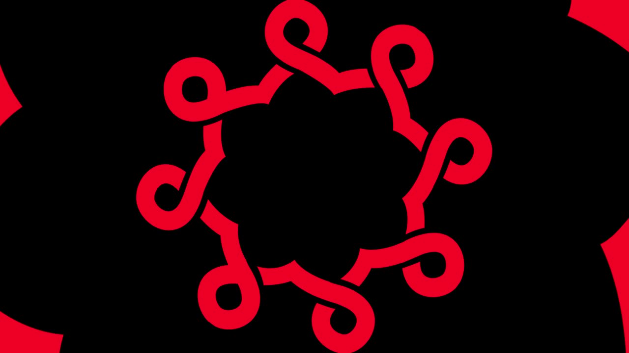 diseño gráfico que gira en el centro y aumenta el tamaño, para cubrir todo el fondo y desaparecer.