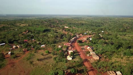 aerial view of rural town with traditional houses in uganda