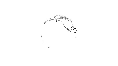 4k planet earth rendered animation with zoom in on europe black outline continents isolated white background.
