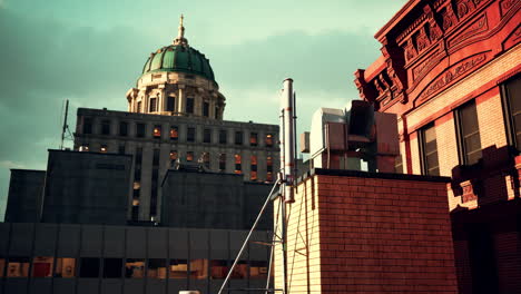 a view of the city skyline at sunset