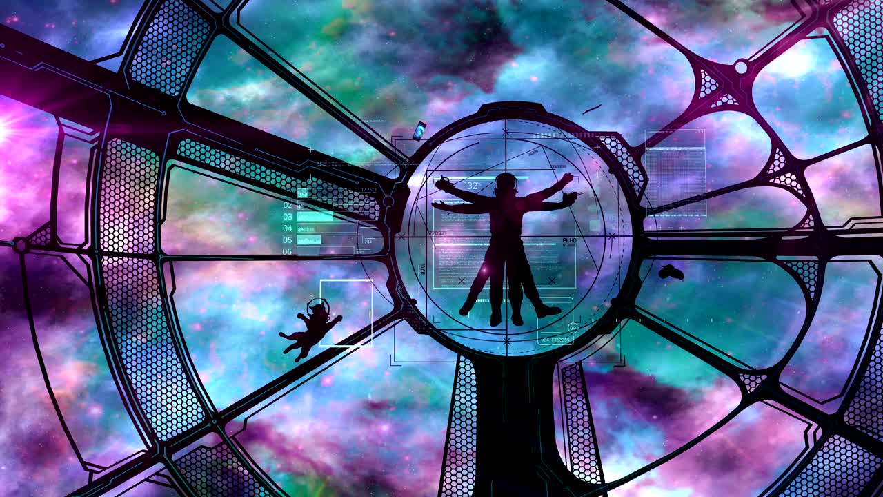 el astronauta vitruviano y su gato están ansiosos por la aventura.