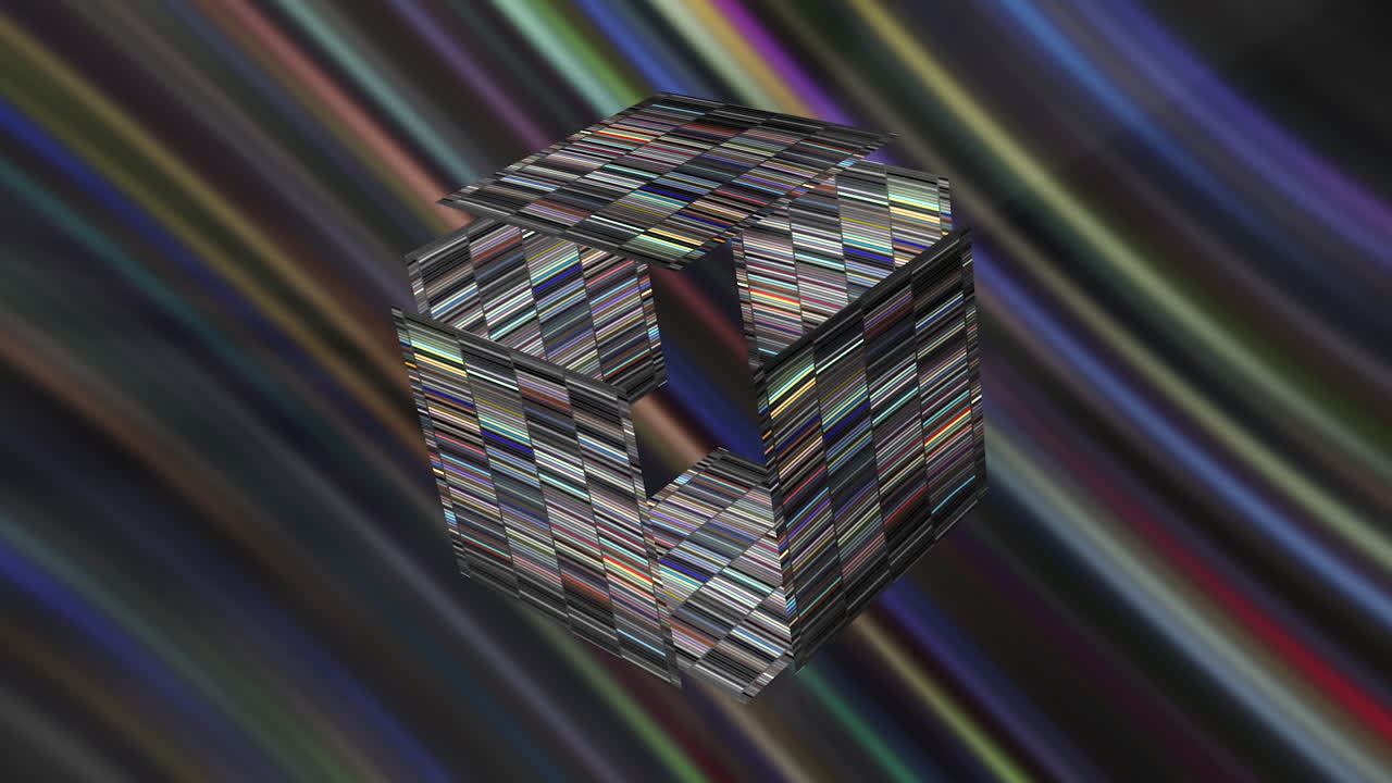 Abstrakt geometrisk kube med farverigt mønster