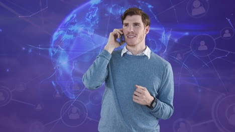 animación de la red de conexiones sobre el hombre utilizando el teléfono inteligente