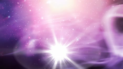 Animation-of-glowing-stars-on-pink-and-purple-light-trails-in-universe