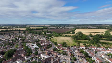 housing estate ongar essex uk drone,aerial panning drone aerial up to farm fields