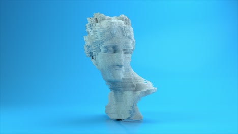 digital sculpture on a blue background. woman face. blue white color. 3d render.