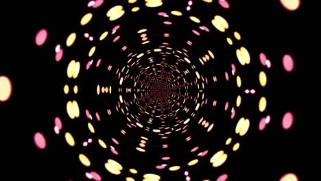 4k 3d renderización de bucle sin costuras fondo abstracto con luz de túnel bokeh rosa y dorado. caleidoscopio psicodélico abstracto con iluminación bokeh moviéndose y girando. animación de bucle de música vj disco.