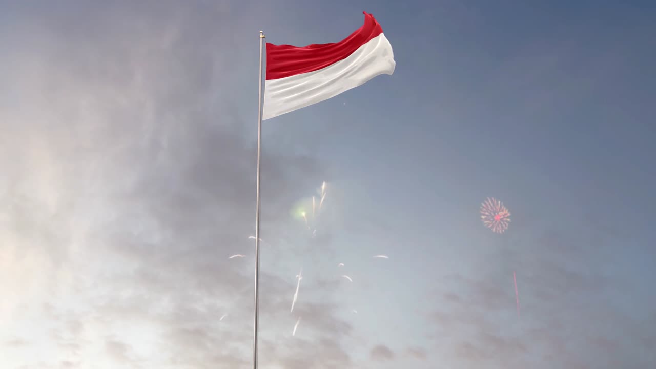 Bandiera di Monaco con sfondo di fuochi d'artificio