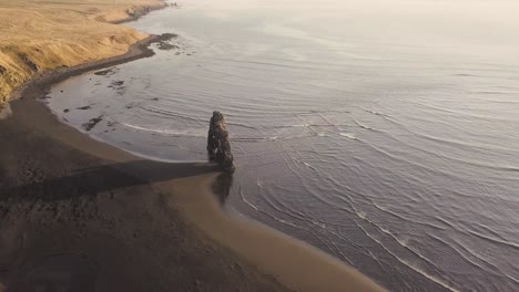 drone shots of hvitserkur rock in iceland