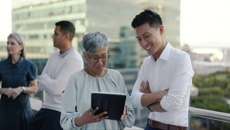 tablet, businessman and senior manager