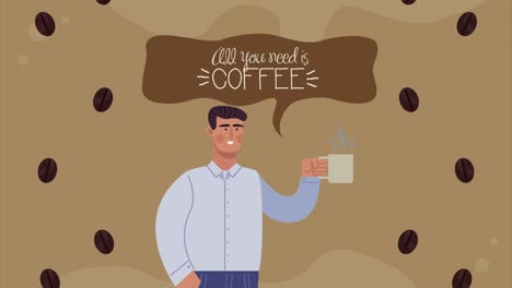 hombre de la cafetería bebiendo y hablando burbuja