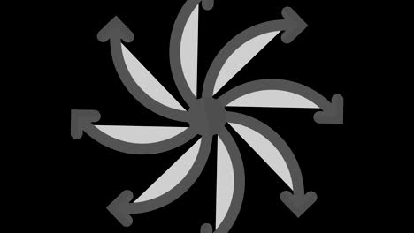 graphic drawing in black and white with stroboscopic and hypnotic effect, while it rotates clockwise and increases in size.