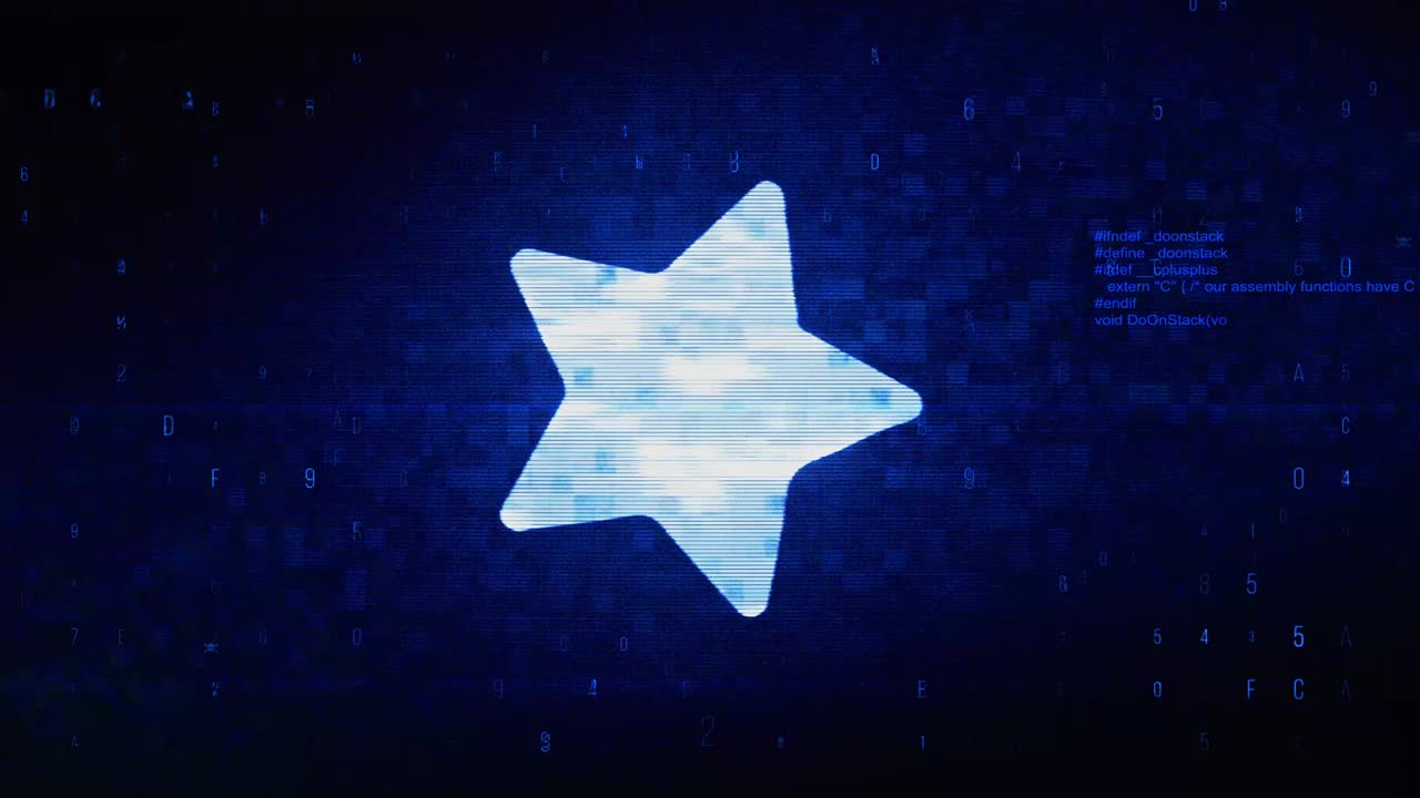 Glowing Star Icon on Pixelated Digital Background