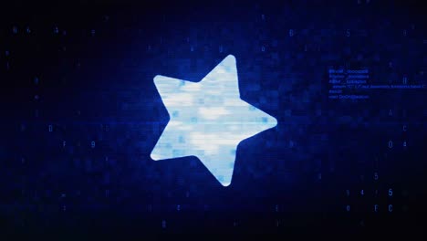 glowing star icon on pixelated digital background