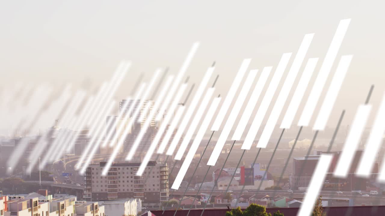 On start animated diagonal white bars sweeping skyline, rising brightness to create visual overlay